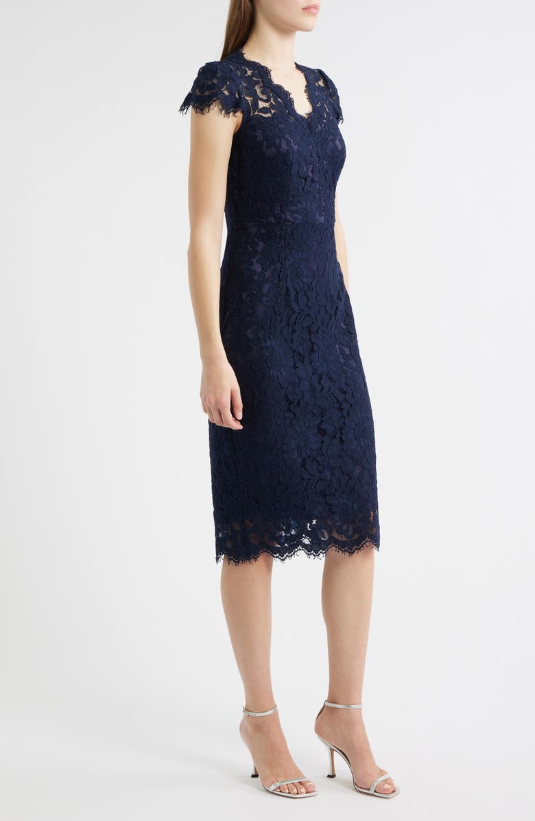 Eliza J Lace Sheath Dress, Alternate, color, Navy