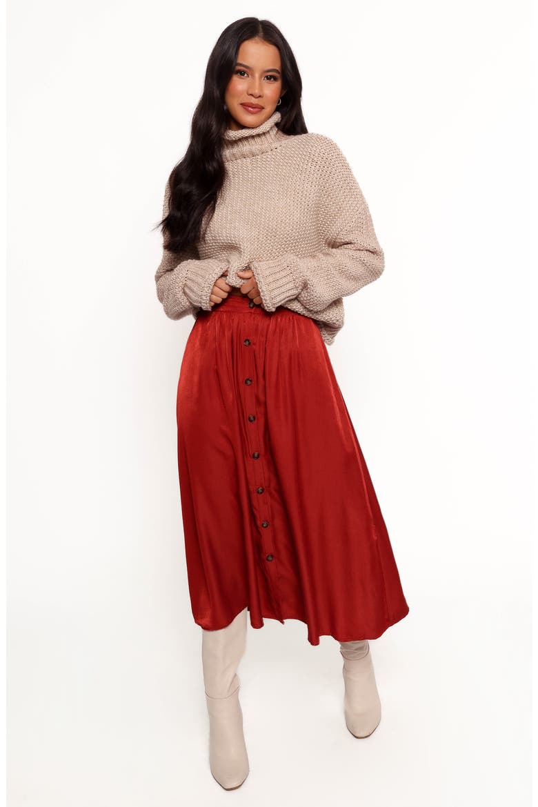 Ava High Waist Button Front Midi Skirt, Alternate, color, RUST