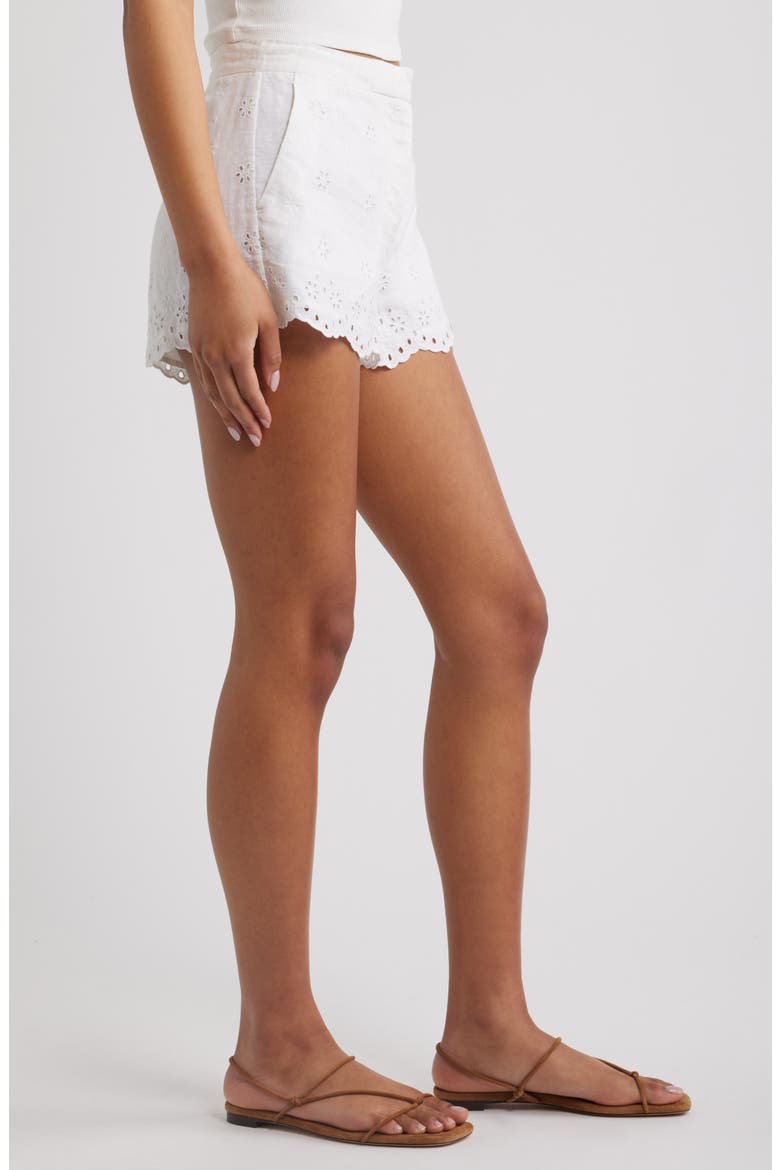 Jodine Eyelet Embroidered Linen Shorts, Alternate, color, OPTIC WHITE