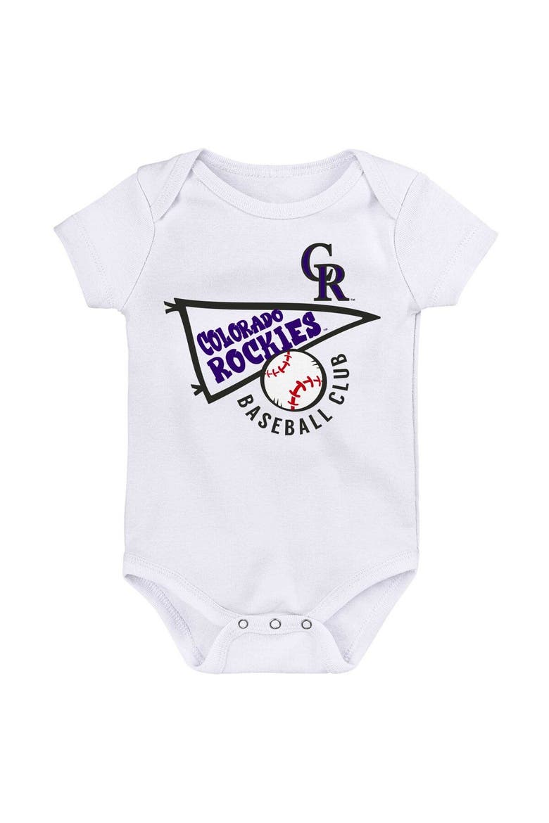 Newborn & Infant Purple/White/Heather Gray Colorado Rockies Biggest Little Fan 3-Pack Bodysuit Set, Alternate, color, Purple