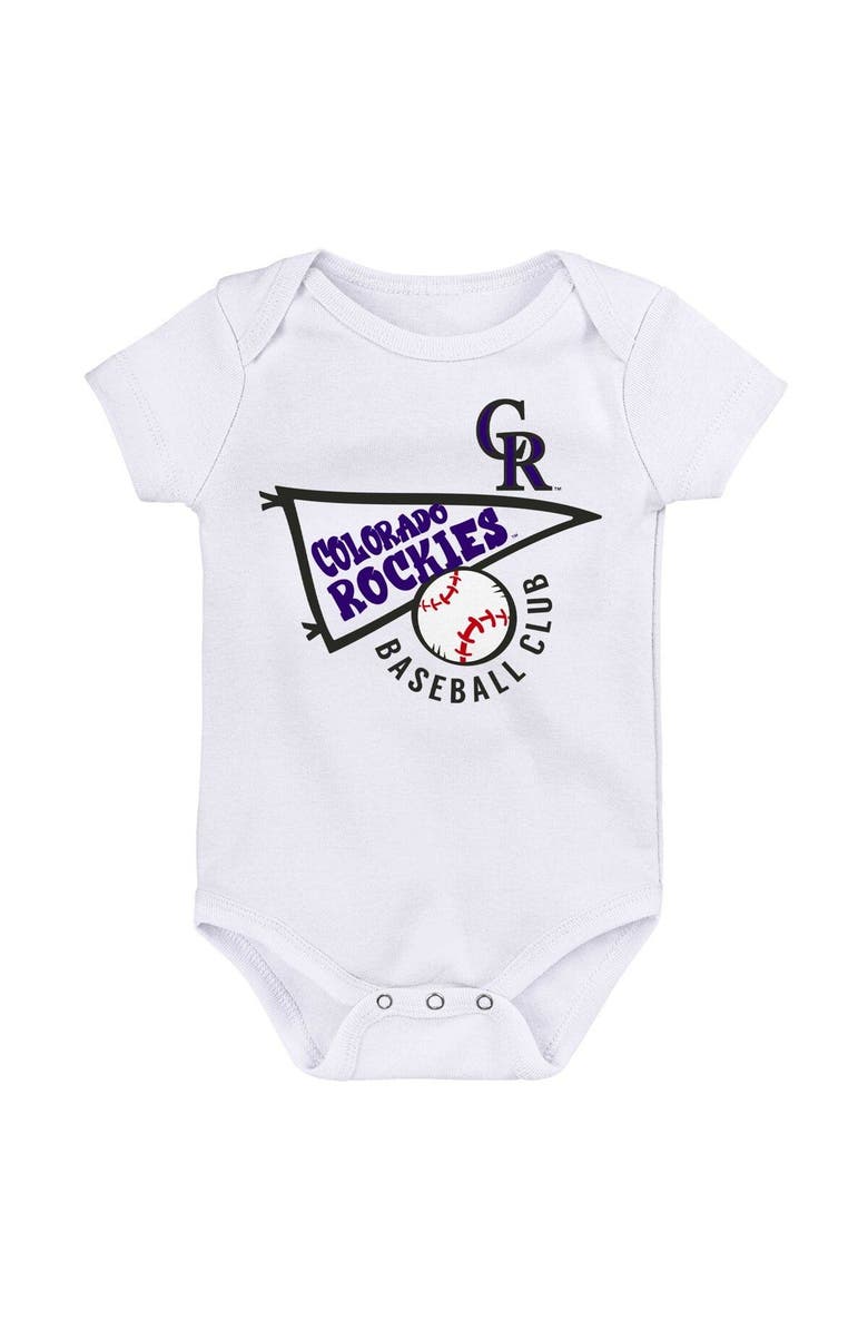 Outerstuff Newborn & Infant Purple/White/Heather Gray Colorado Rockies Biggest Little Fan 3-Pack Bodysuit Set, Alternate, color, Purple