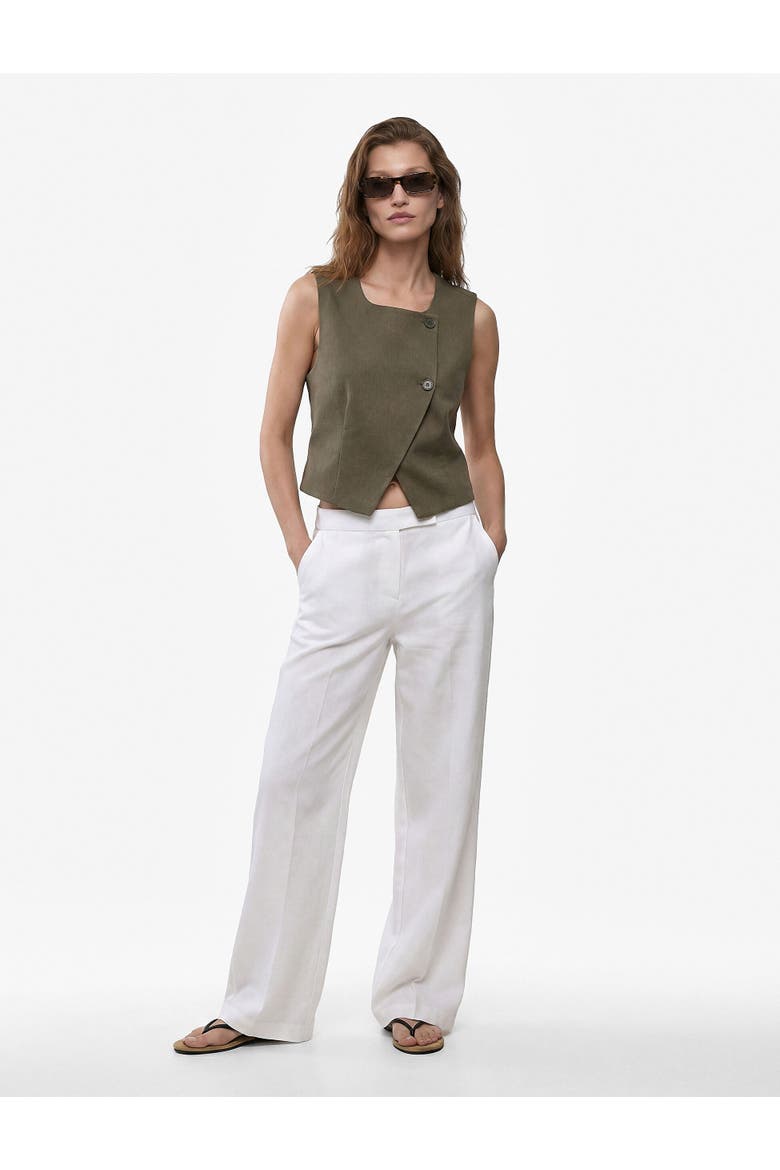 Crew Neck Asymmetric Linen Vest, Main, color, BROWN