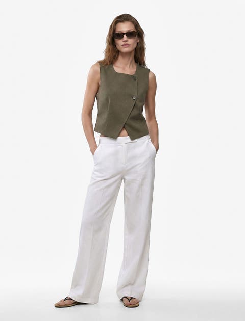 Crew Neck Asymmetric Linen Vest