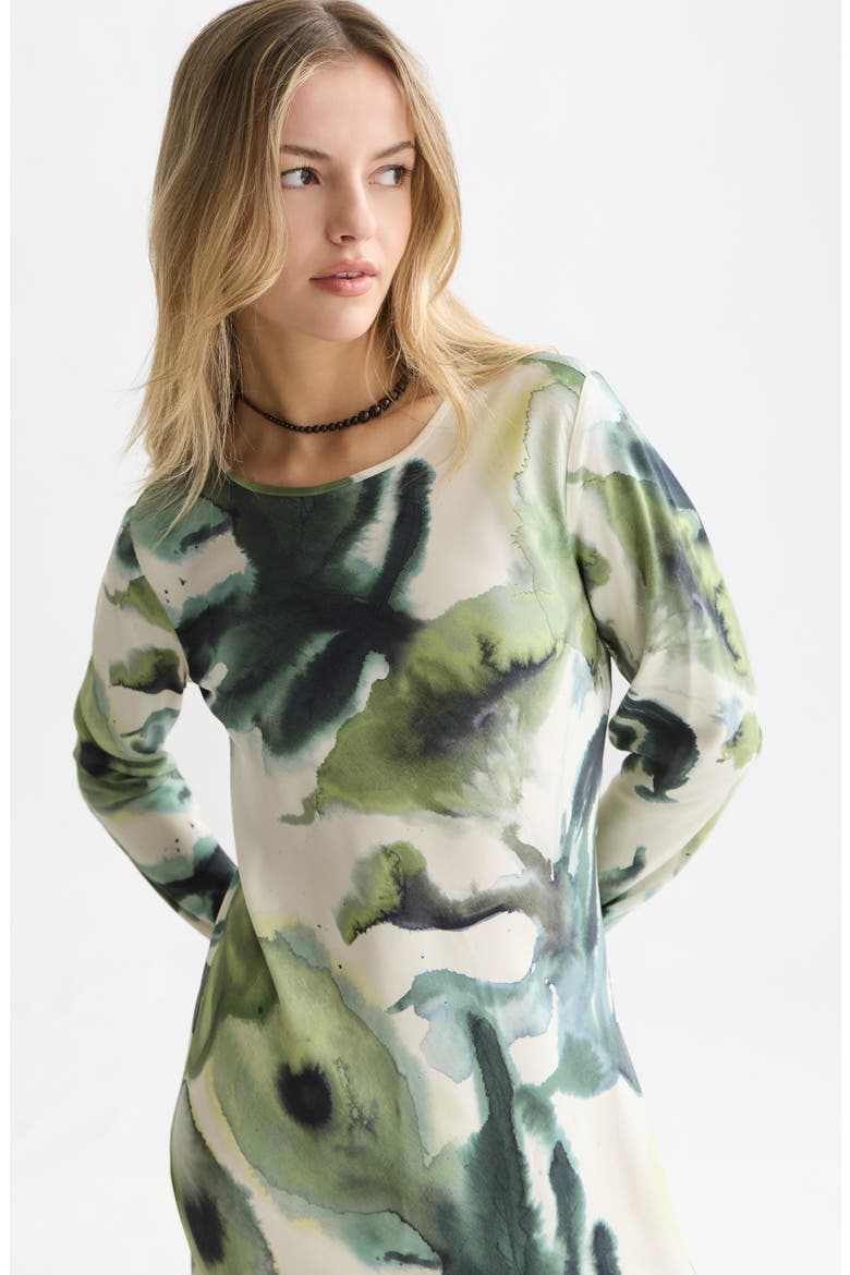 Print Long Sleeve Ankle Length Dress, Alternate, color, WATERCOLOURFLOWER BALSAM GREEN