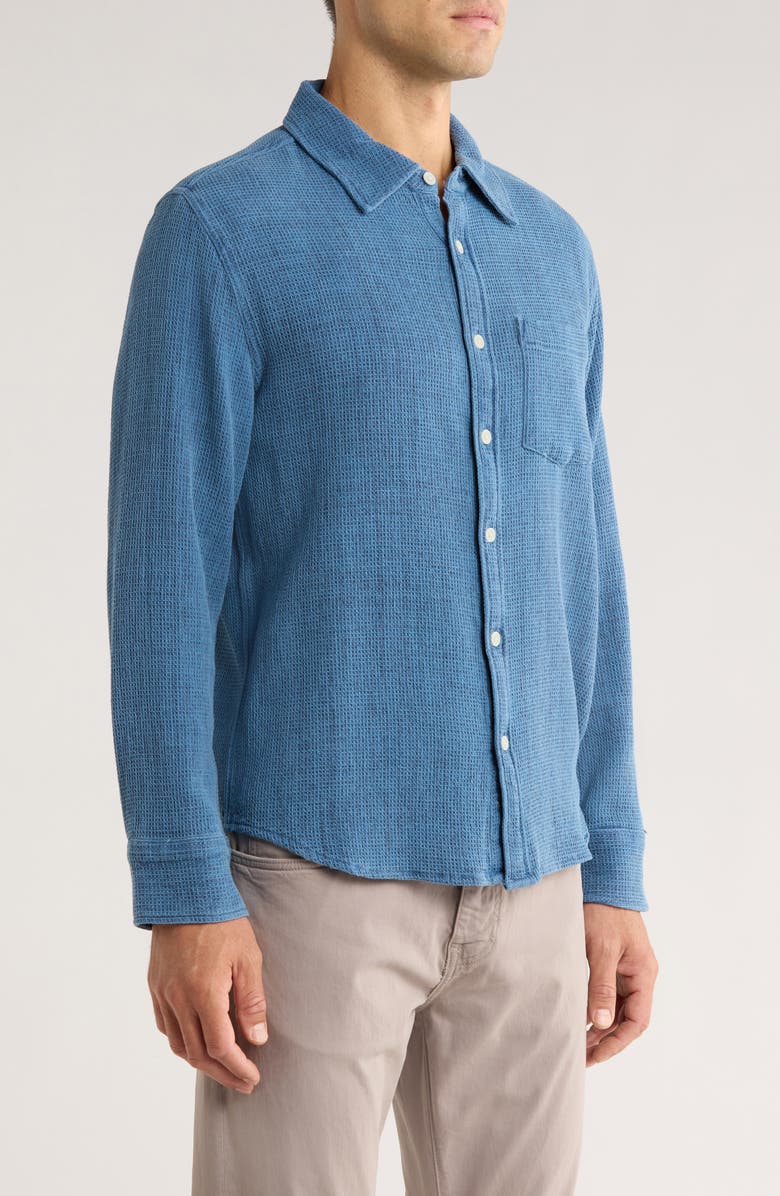 Corridor Pigment Dyed Cotton Waffle Button-Up Shirt, Alternate, color, Indigo