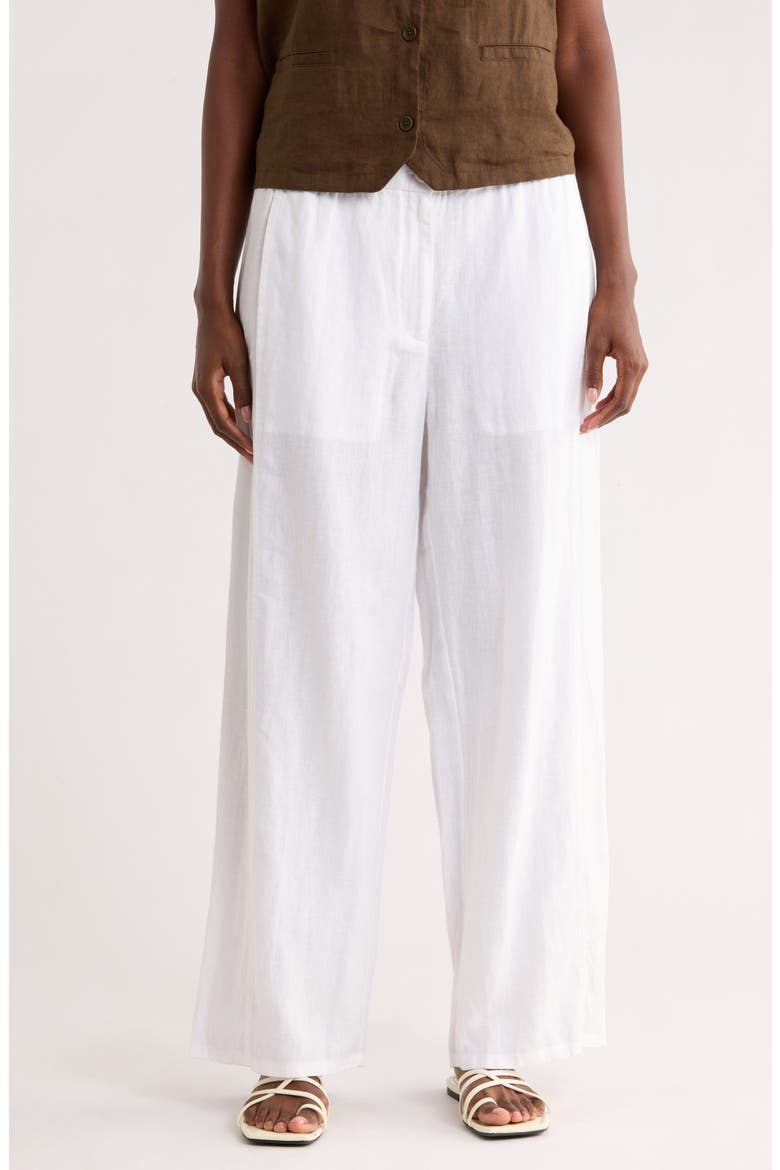 Wide Leg Organic Linen Ankle Pants, Main, color, WHITE