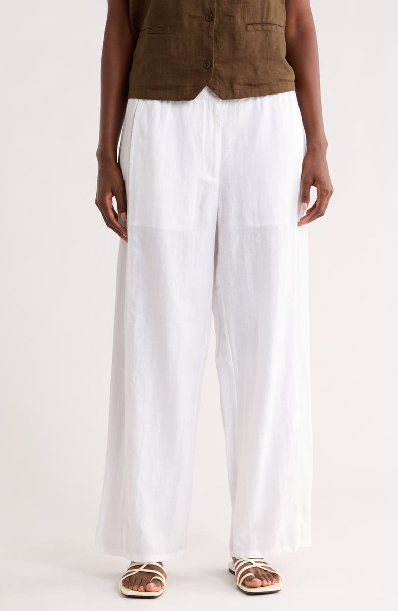Eileen Fisher Wide Leg Organic Linen Ankle Pants, Main, color, White