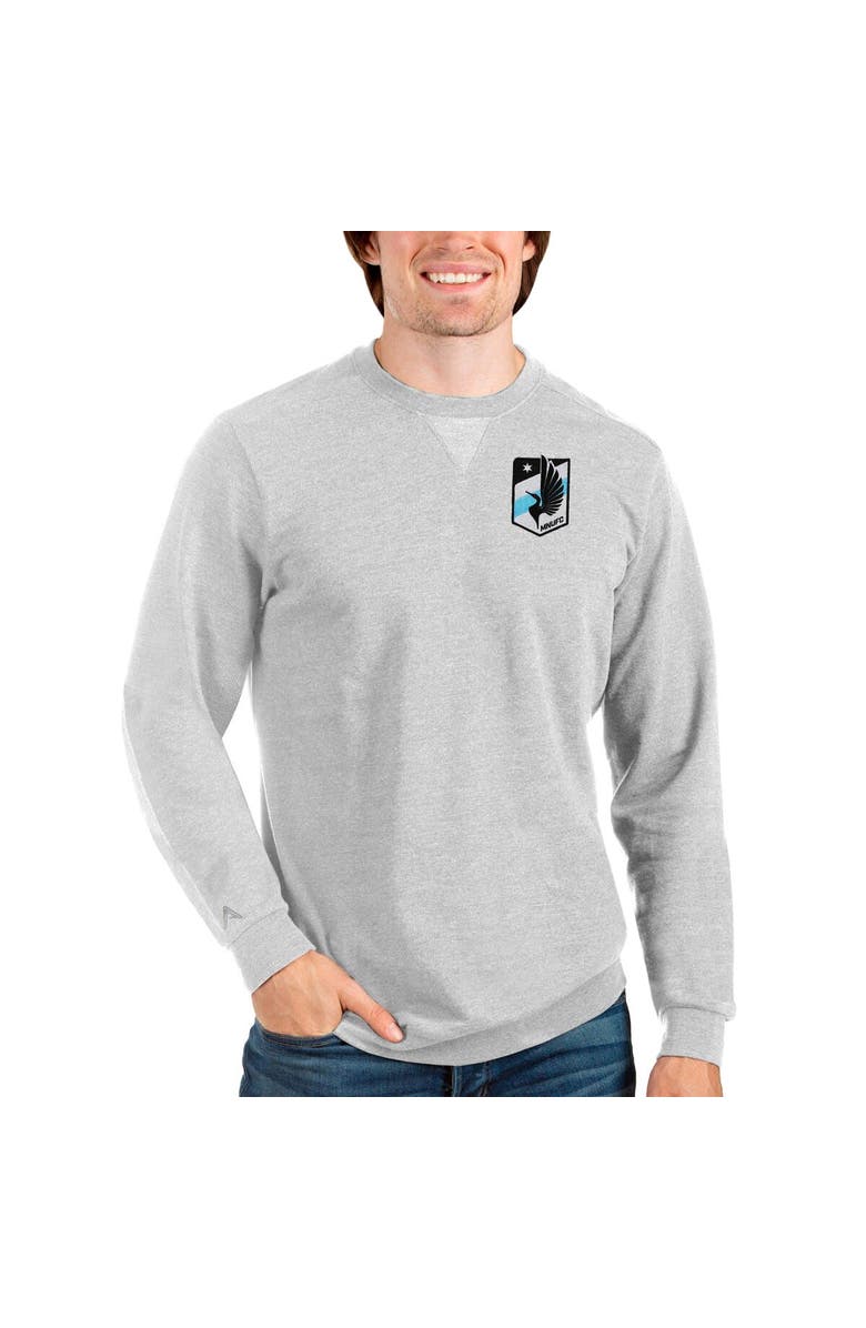 ANTIGUA Men's Antigua Heathered Gray Minnesota United FC Reward Crewneck Pullover Sweatshirt, Main, color, 
