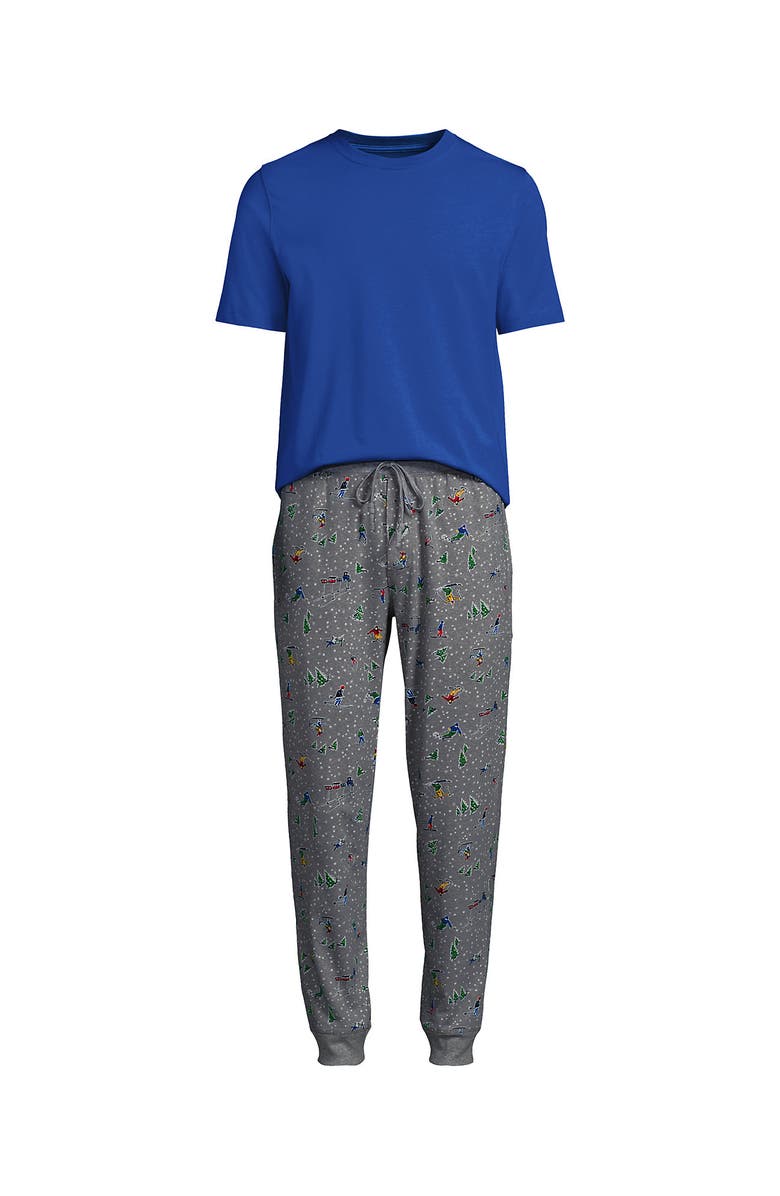 Lands' End Knit Jersey Pajama Sleep Set, Alternate, color, Gray Heather Skiers