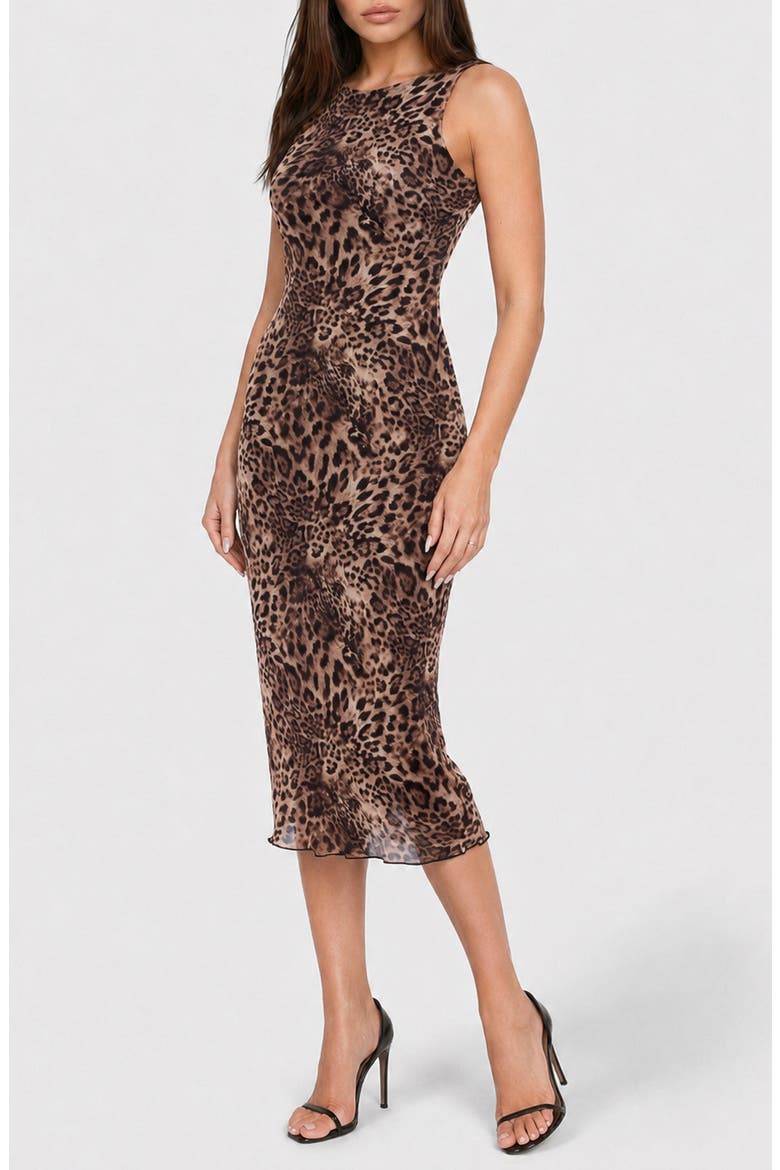Sleeveless Mesh Midi Dress, Alternate, color, LEO/ BLACK
