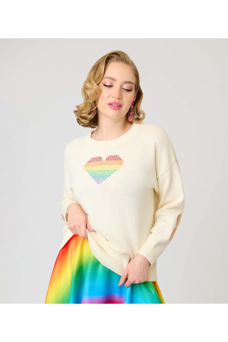 Long Sleeve Sweater, Alternate, color, Beige w/ Rainbow Heart Print