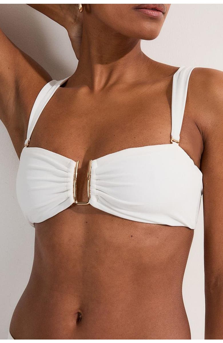 Karen Millen Detachable Strap Gold Trim Bikini Top, Alternate, color, White