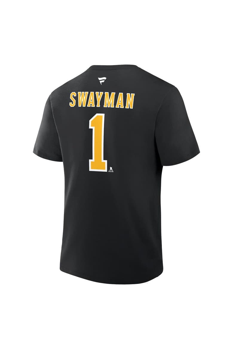 Men's Fanatics Jeremy Swayman Black Boston Bruins Authentic Stack Name & Number T-Shirt, Alternate, color, Black