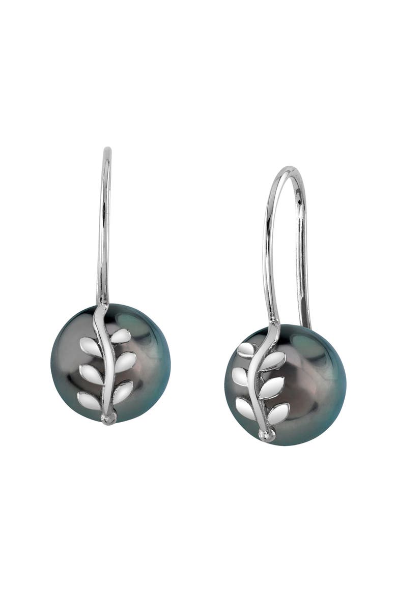 Tahitian South Sea Pearl Jayne Leaf Earrings, Main, color, White Gold