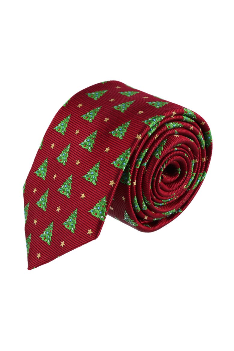 Big and Tall Oh Christmas Tree Novelty Silk Necktie, Main, color, Red