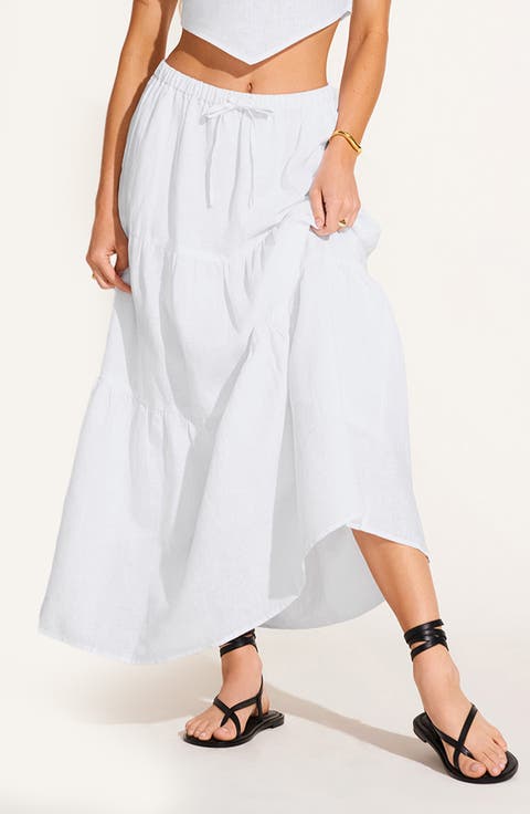 Canyon Tiered Linen Cover-Up Maxi Skirt
