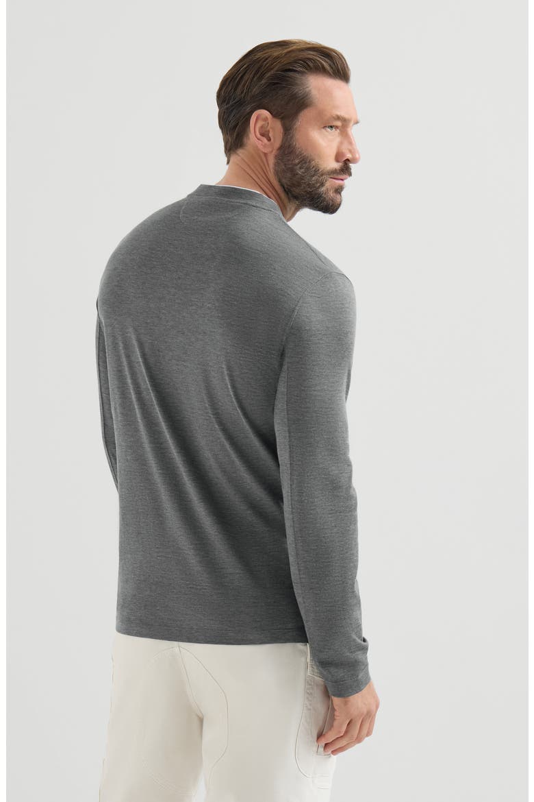 Silk and cotton lightweight jersey long sleeve crew neck T-shirt with contrast detail, Alternate, color, Off-White