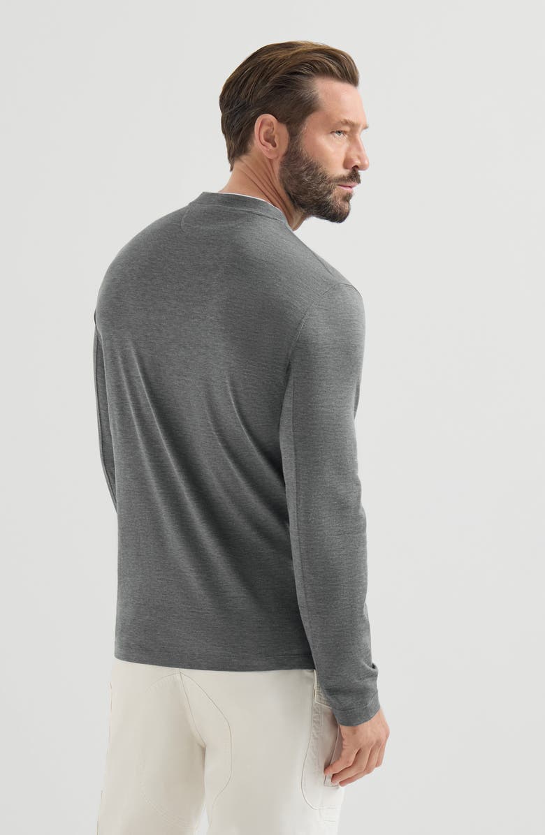 Brunello Cucinelli Silk and cotton lightweight jersey long sleeve crew neck T-shirt with contrast detail, Alternate, color, Off-White