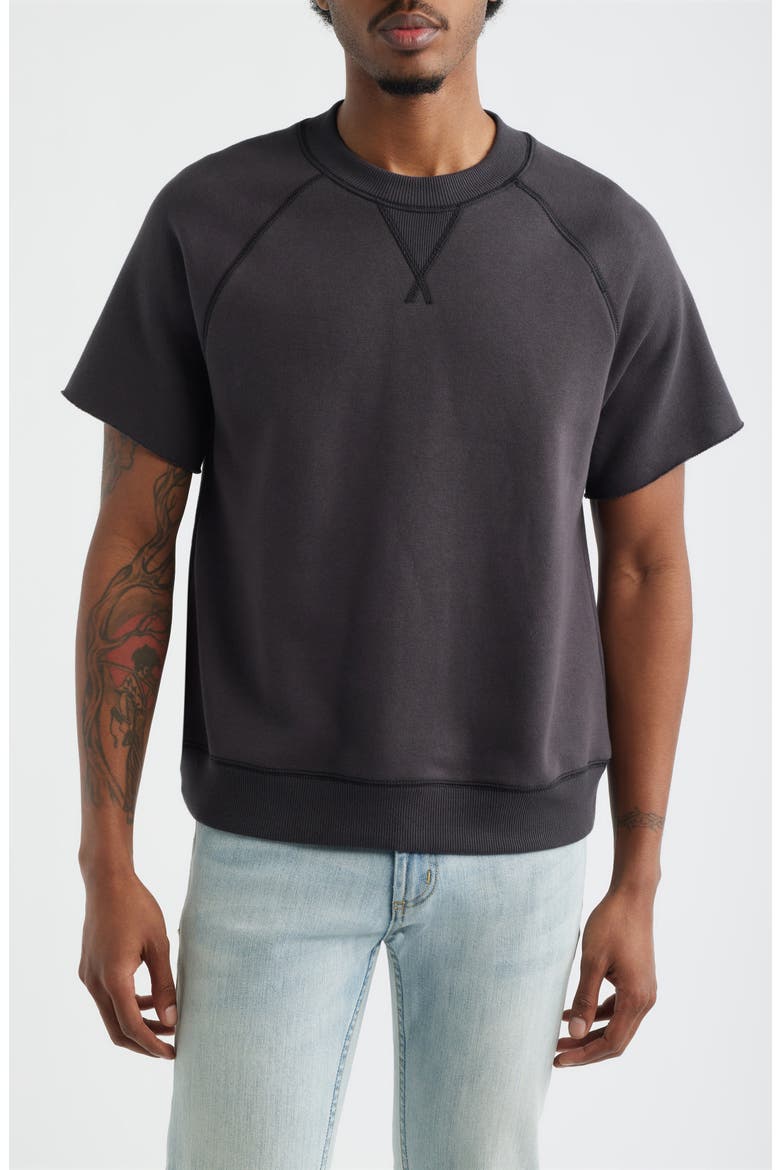 Fleece Short Sleeve Sweatshirt, Main, color, BLACK FADED