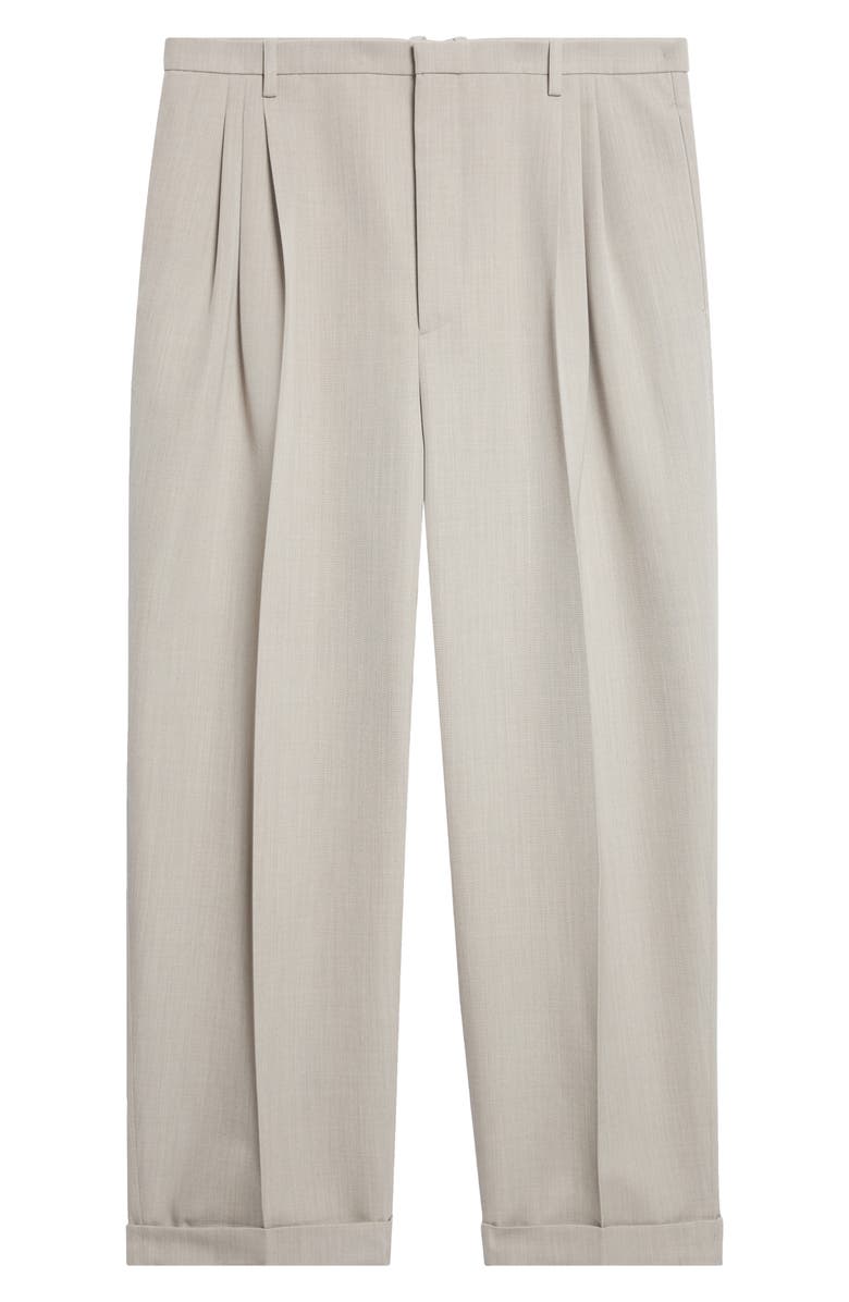 Bottega Veneta Pleated Dry Wool Mélange Toile Trousers, Main, color, 1105 Stone Melange