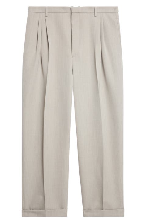Pleated Dry Wool Mélange Toile Trousers