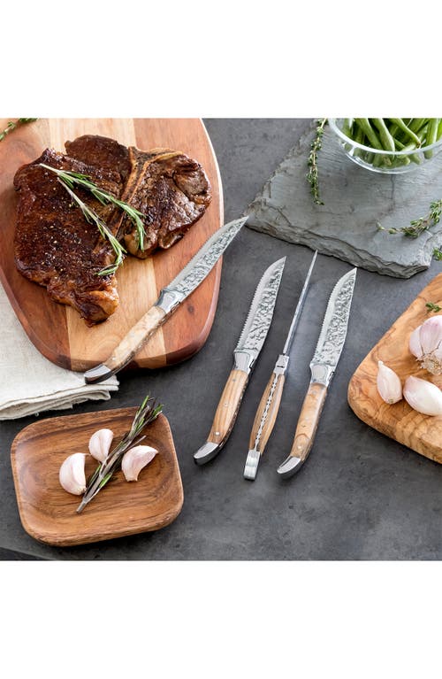 French Home Laguiole Connoisseur Olivewood Handle Bbq Steak Knives, Set Of 4 In Olivewood