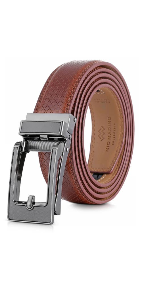 Mio Marino Crosshatch Leather Adjustable Ratchet Belt In Brown