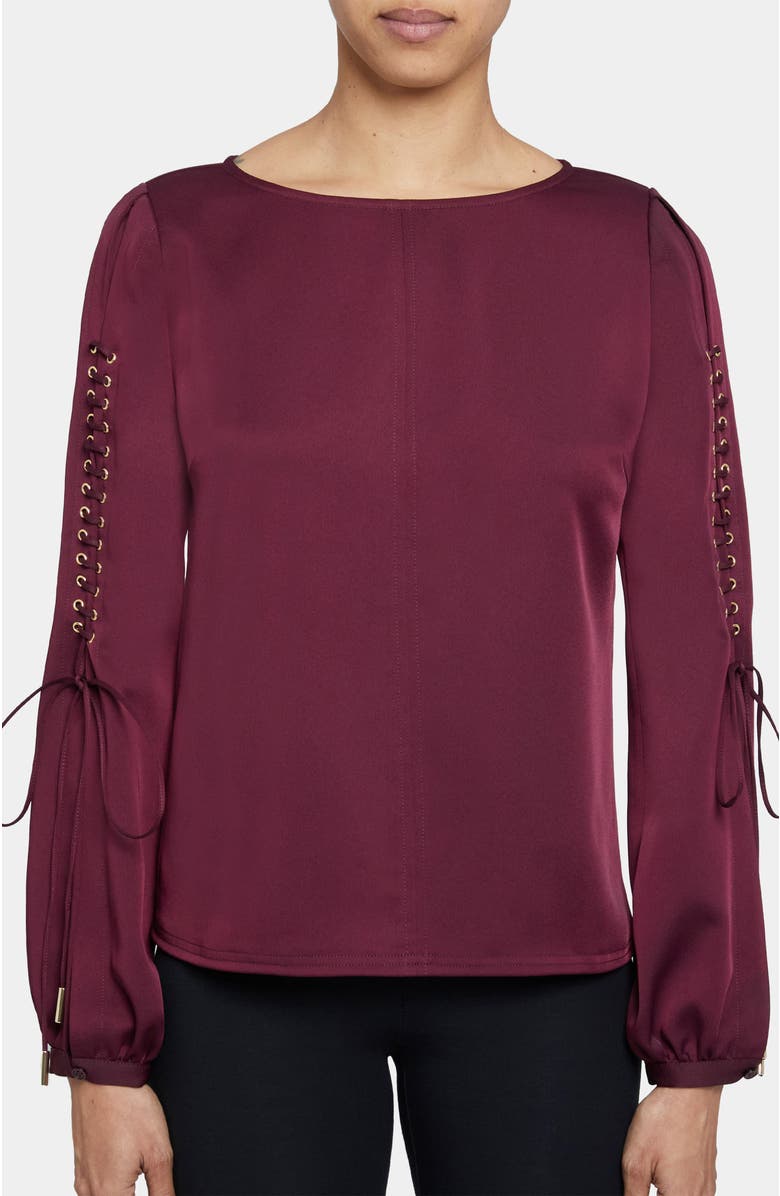 Santorelli LIVI Long Sleeve Top with Grommet Detail in Fluid Crepe, Alternate, color, Burgundy