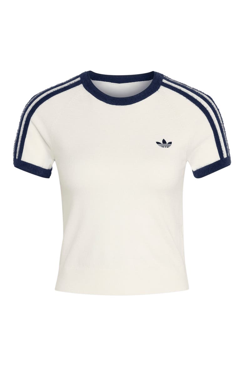 3-Stripes Knit T-Shirt, Alternate, color, CLOUD WHITE/ NIGHT INDIGO