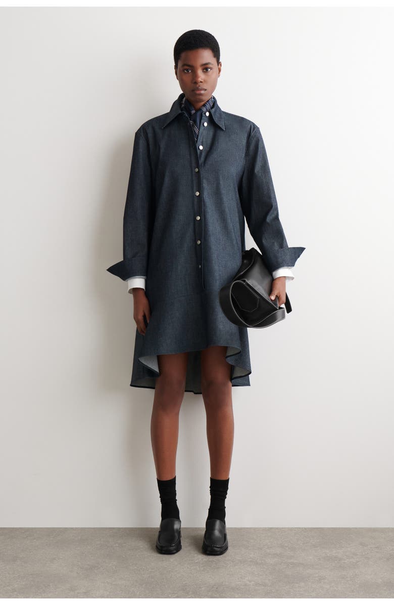 COS Flared Denim Mini Shirt Dress, Main, color, Indigo