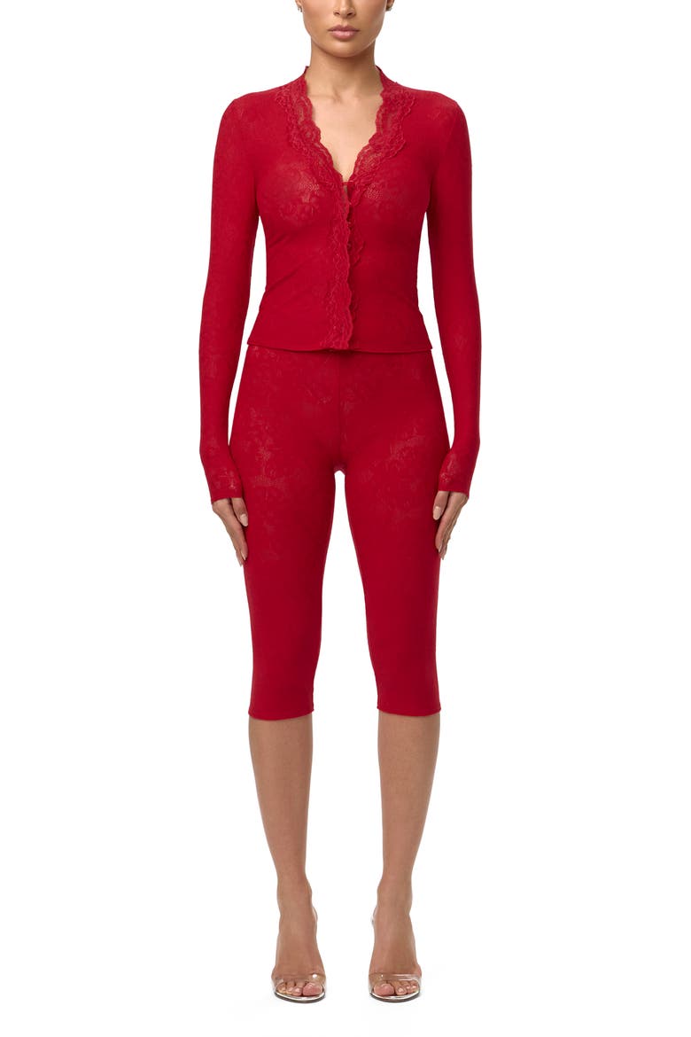 Lace Capri Leggings, Alternate, color, RUBY RED