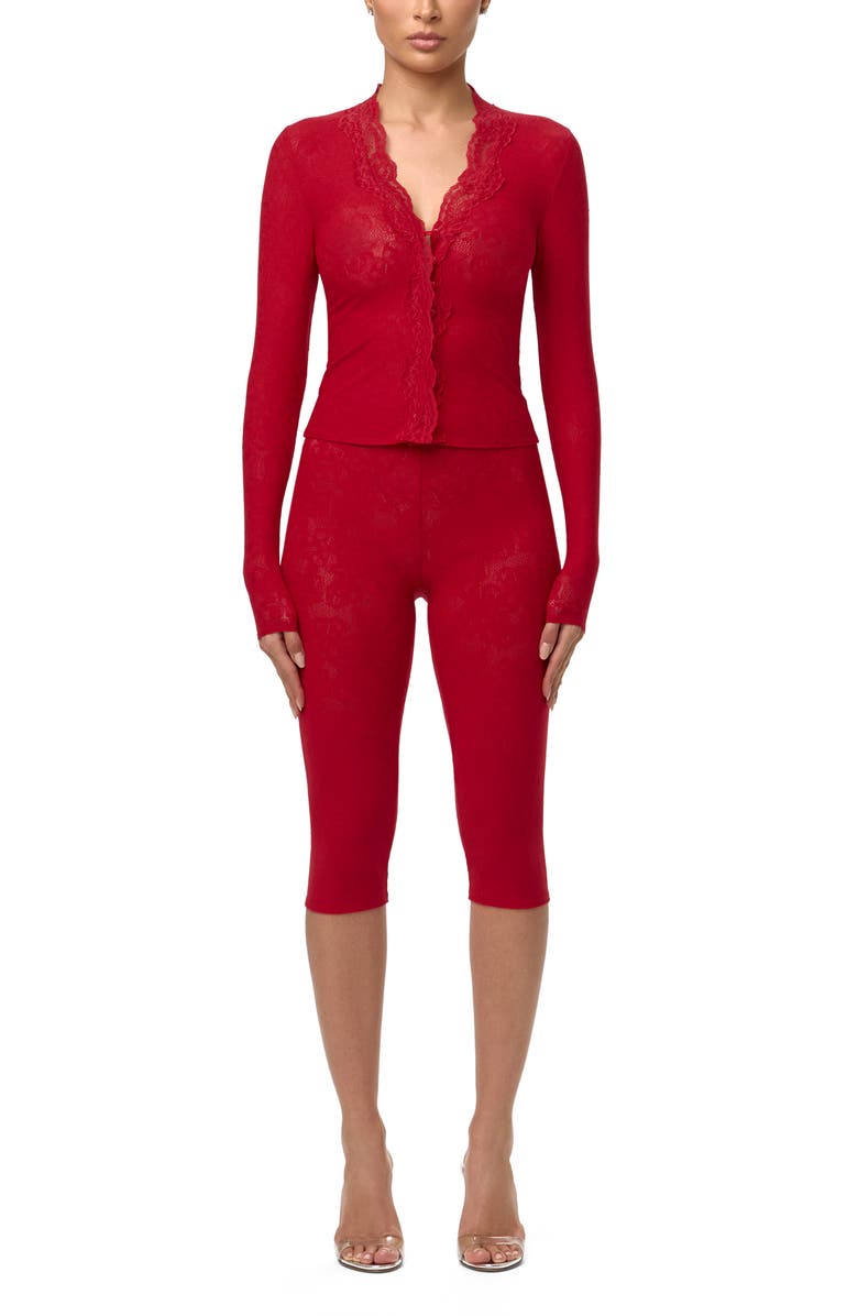 Naked Wardrobe Lace Capri Leggings, Alternate, color, Ruby Red