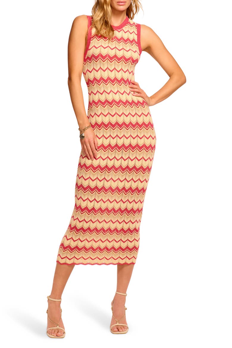 Declan Metallic Chevron Stripe Cotton Blend Sweater Dress, Main, color, ROSA PINK CHEVRON