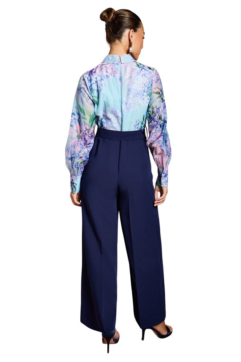 Collared Wide Leg Belted Jumpsuit, Alternate, color, Navy