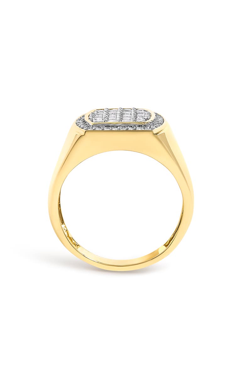 Men's 14K Yellow Gold Plated Sterling Silver 3/4 Cttw Diamond Cushion Head and Halo Band Ring, Alternate, color, Yellow Gold over Silver