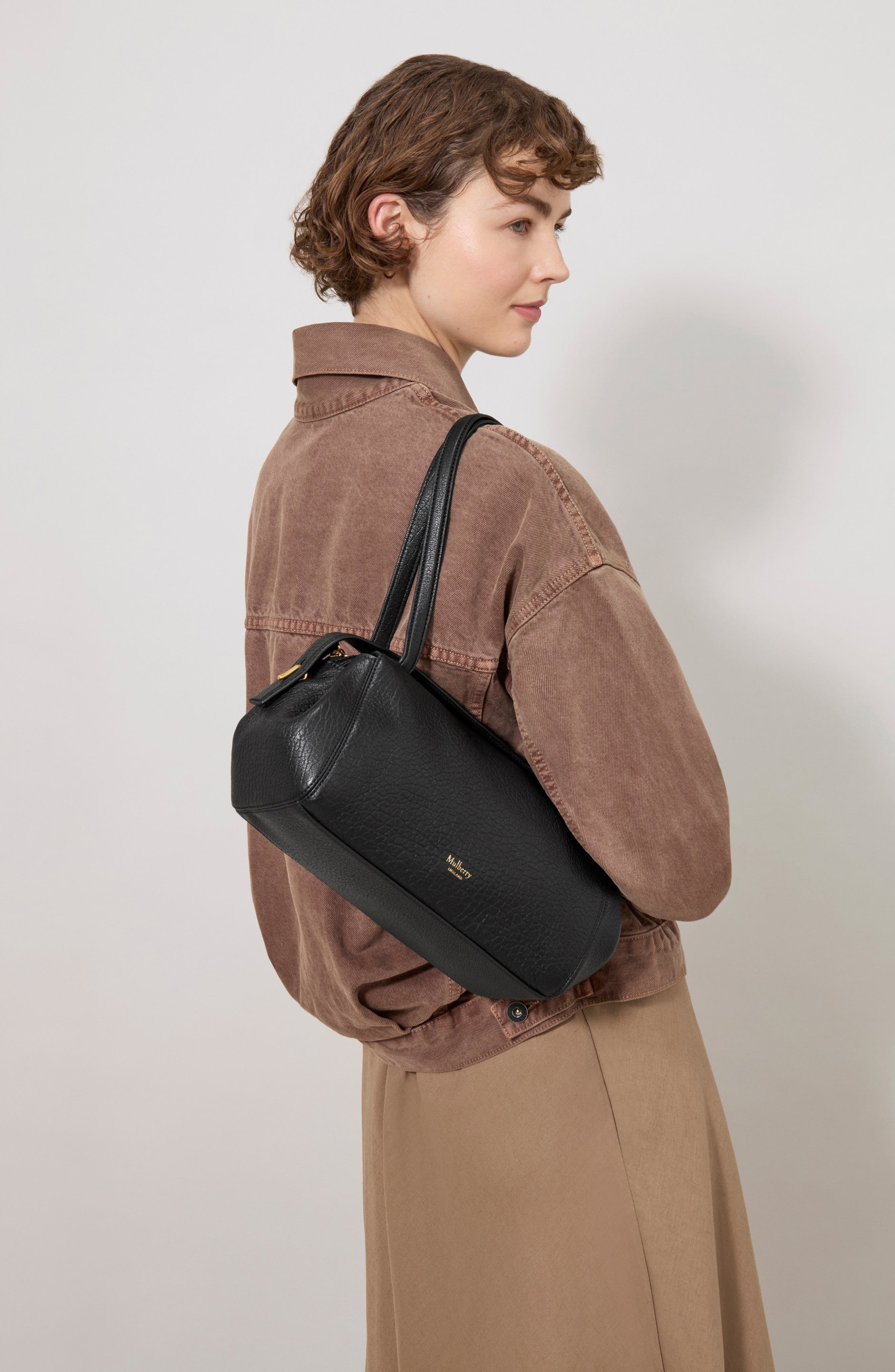 Mulberry Small Meadow Leather Shoulder Bag, Alternate, color, Black