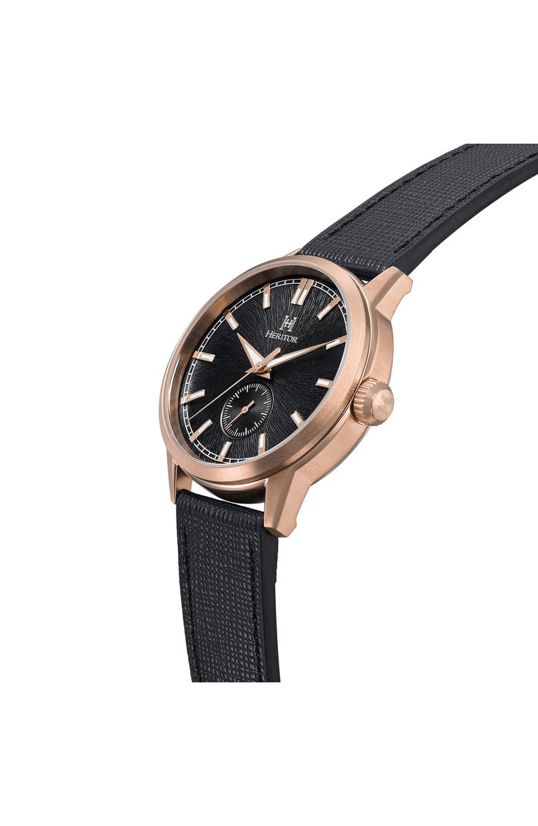 Heritor Automatic Argento Leather-Band Watch, Alternate, color, Rose Gold/Black