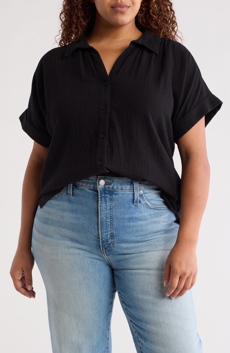 Caslon<sup>®</sup> Duo Gauze Camp Shirt, Main, color, 