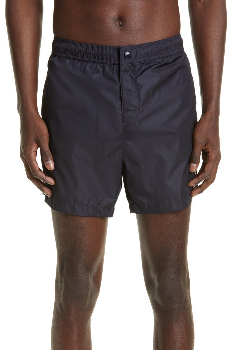 Logo Stripe Swim Trunks, Main, color, NAVY