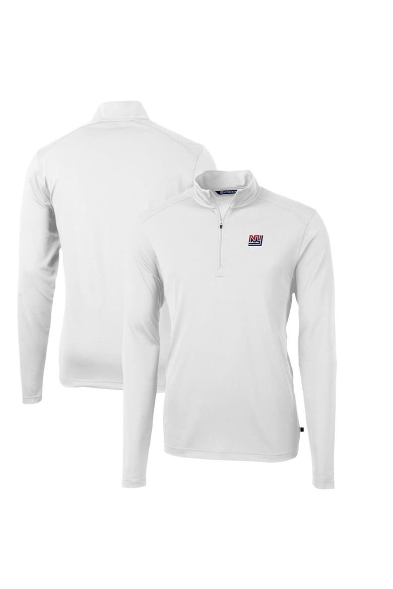 Men's Cutter & Buck White New York Giants Throwback Logo Virtue Eco Pique Recycled Quarter-Zip Pullover Top, Main, color, White