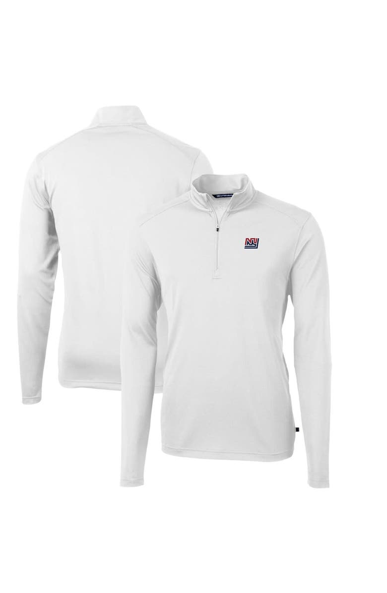 Cutter & Buck Men's Cutter & Buck White New York Giants Throwback Logo Virtue Eco Pique Recycled Quarter-Zip Pullover Top, Main, color,