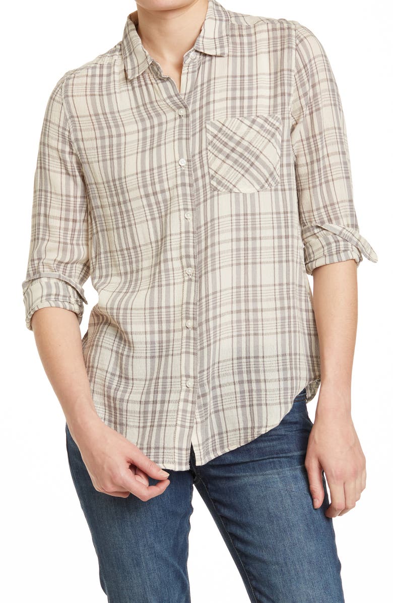 Lucky Brand Gauze Plaid Button-Up Shirt, Main, color,