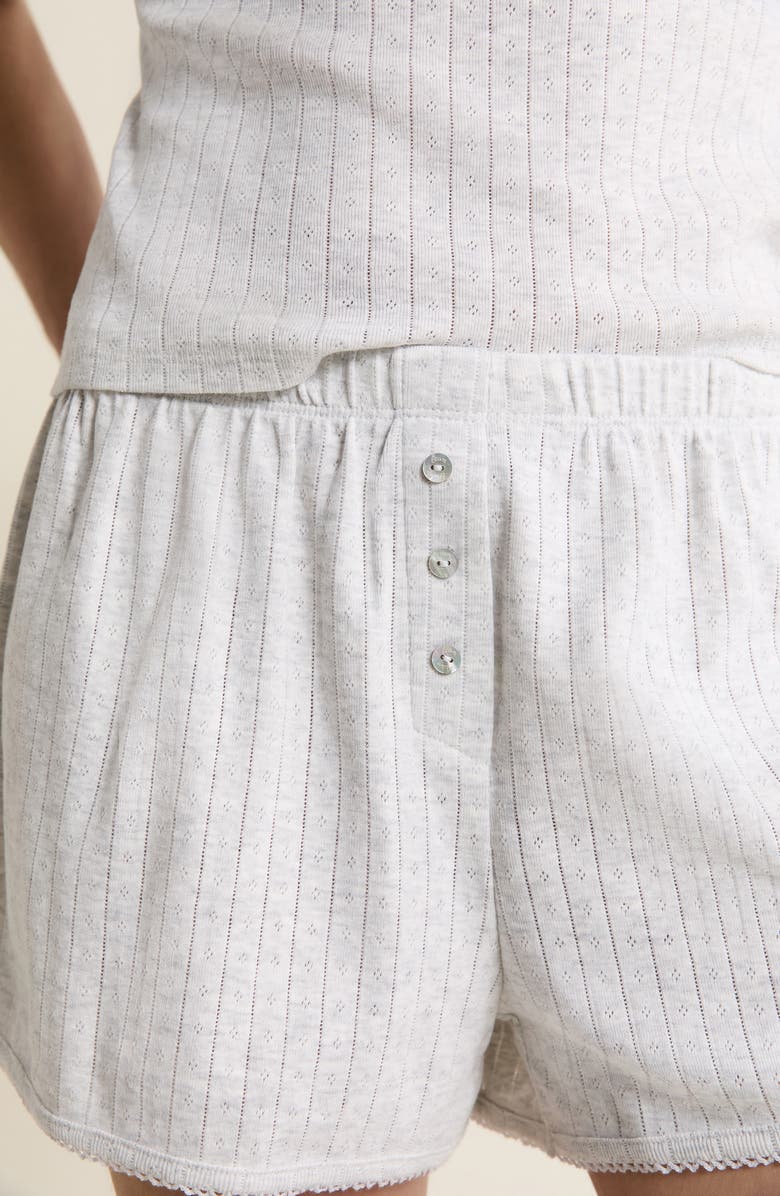 Etam Katell Pointelle Cotton Pajama Shorts, Alternate, color, Grey