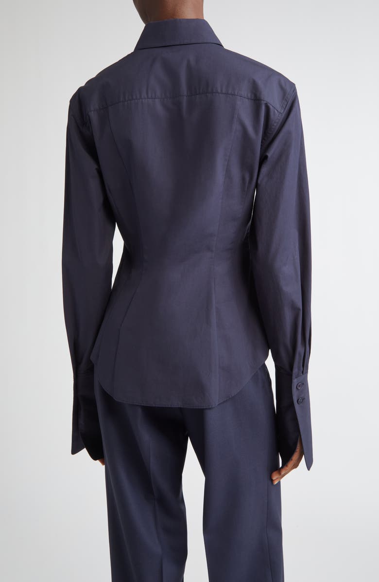 Lafayette 148 New York Fitted Organic Cotton Poplin Button-Up Shirt, Alternate, color, Ink