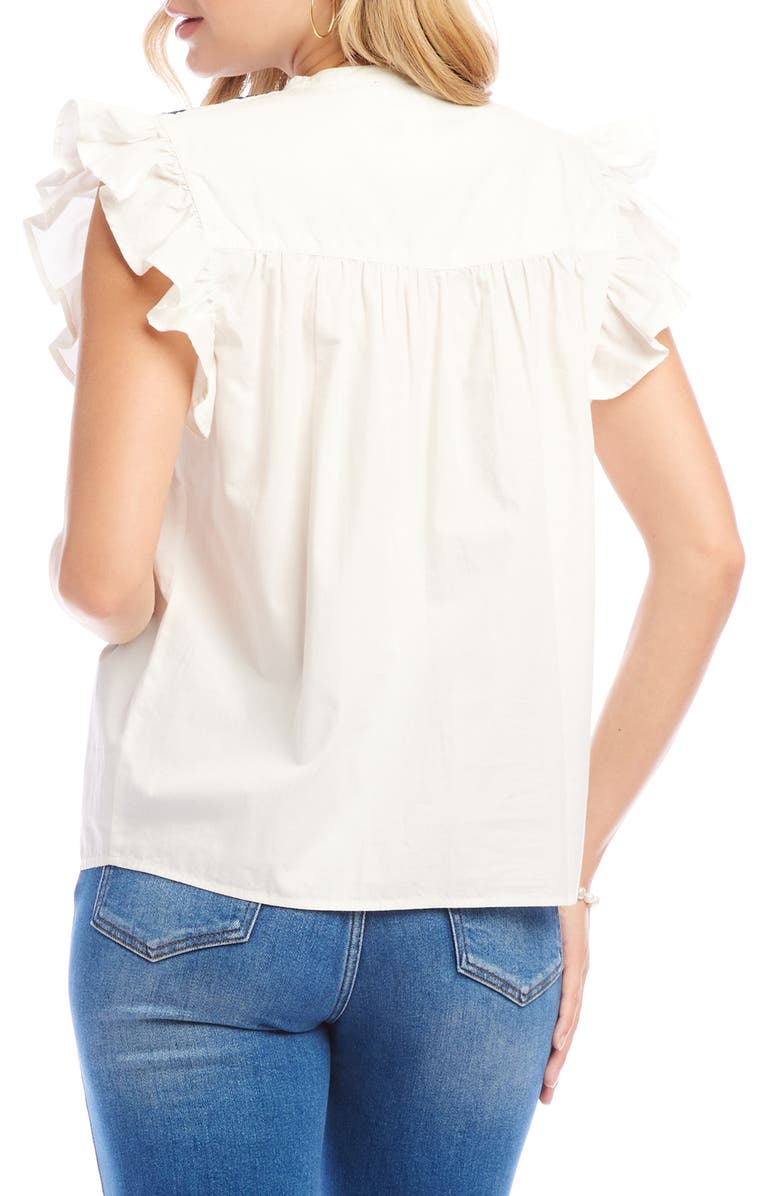 Karen Kane Embroidered Ruffle Sleeve Top, Alternate, color, Off White/ Navy