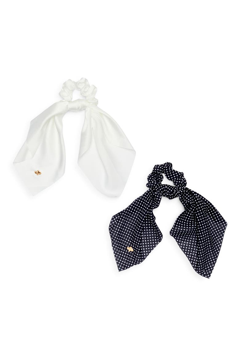 Sakura 2-Pack Scarf Tie Scrunchies, Main, color, BLACK/CREAM