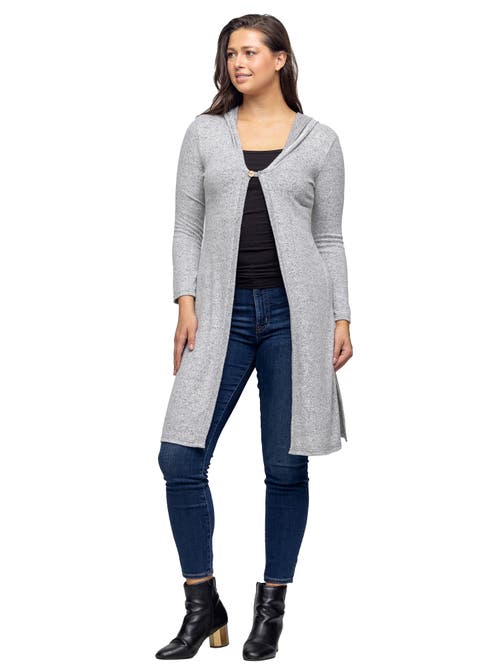 24seven Comfort Apparel Knee Length Long Sleeve Hooded Womens Cardigan Shrug In Gray
