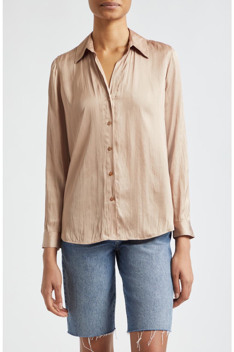 Nina Crinkle Satin Shirt, Main, color, CAPPUCCINO