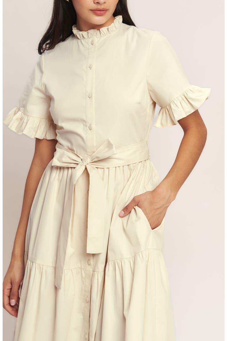Ruffle Trim Midi Dress, Alternate, color, CREAM
