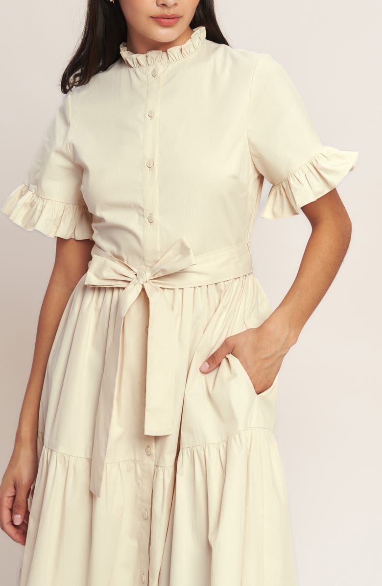 FLYING TOMATO Ruffle Trim Midi Dress, Alternate, color, Cream
